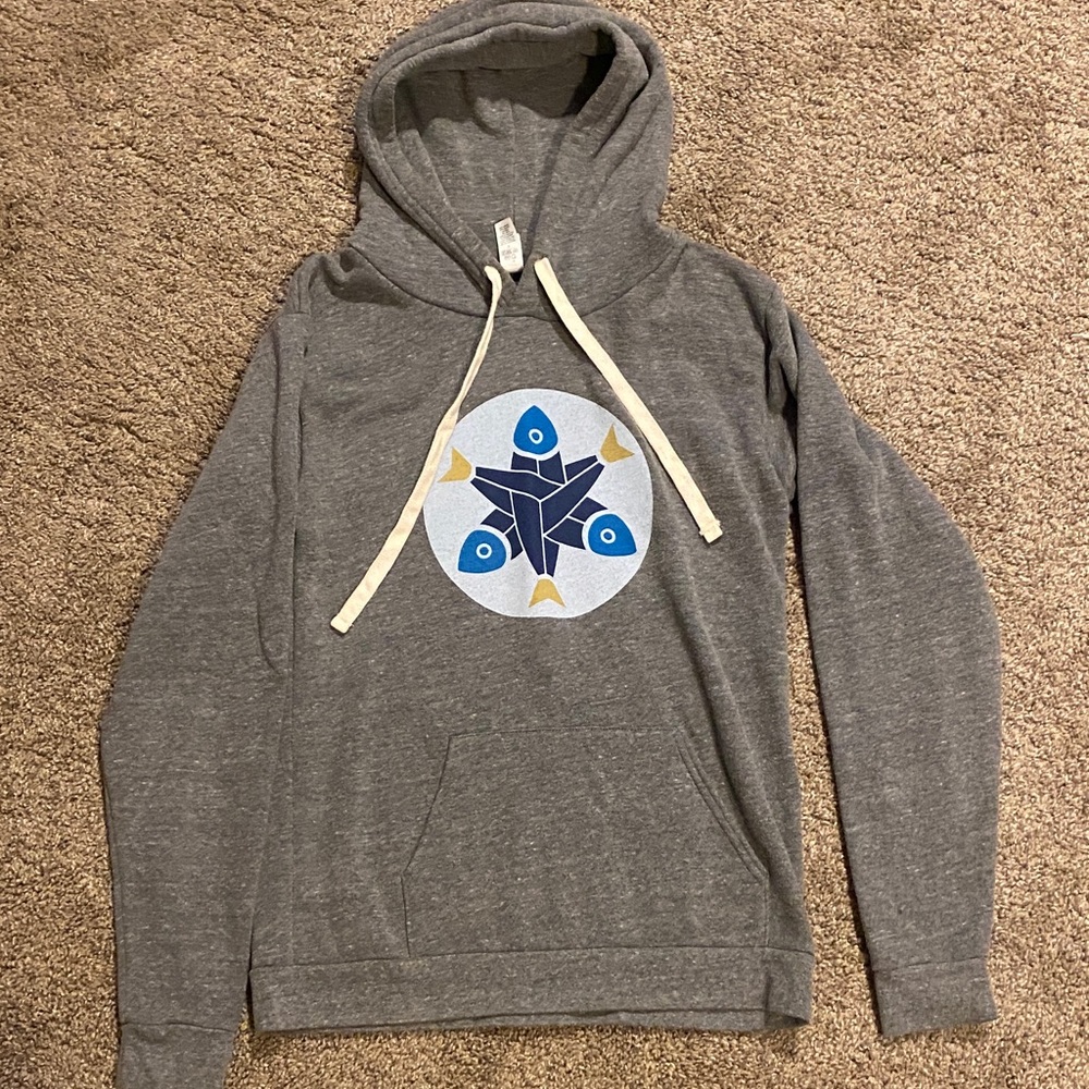 Salmon Sisters Gray Hoodie with Blue Graphic